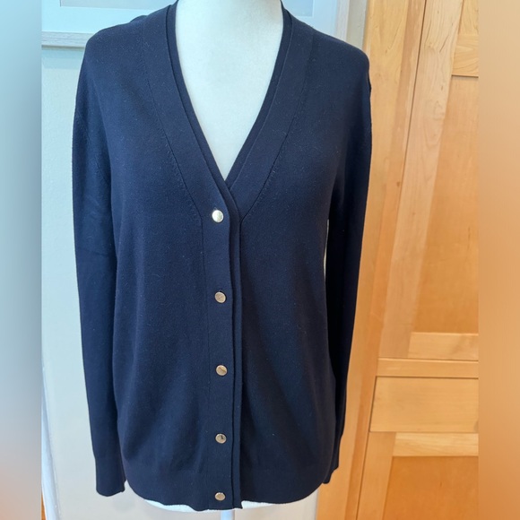 ZARA Cardi Navy Blue Vneck Gold Button Cardigan Stetchy NWT - Picture 5 of 6